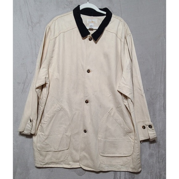 Vintage Hunters Run Cotton Barn Chore Coat‎ Jacket Corduroy Collar Beige 2X - Picture 1 of 12